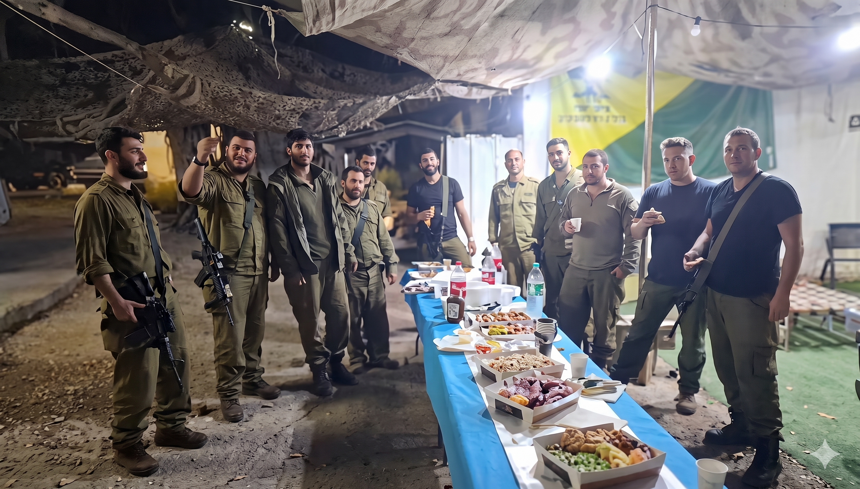 Soldiers receiving meals and supplies at a northern-border post